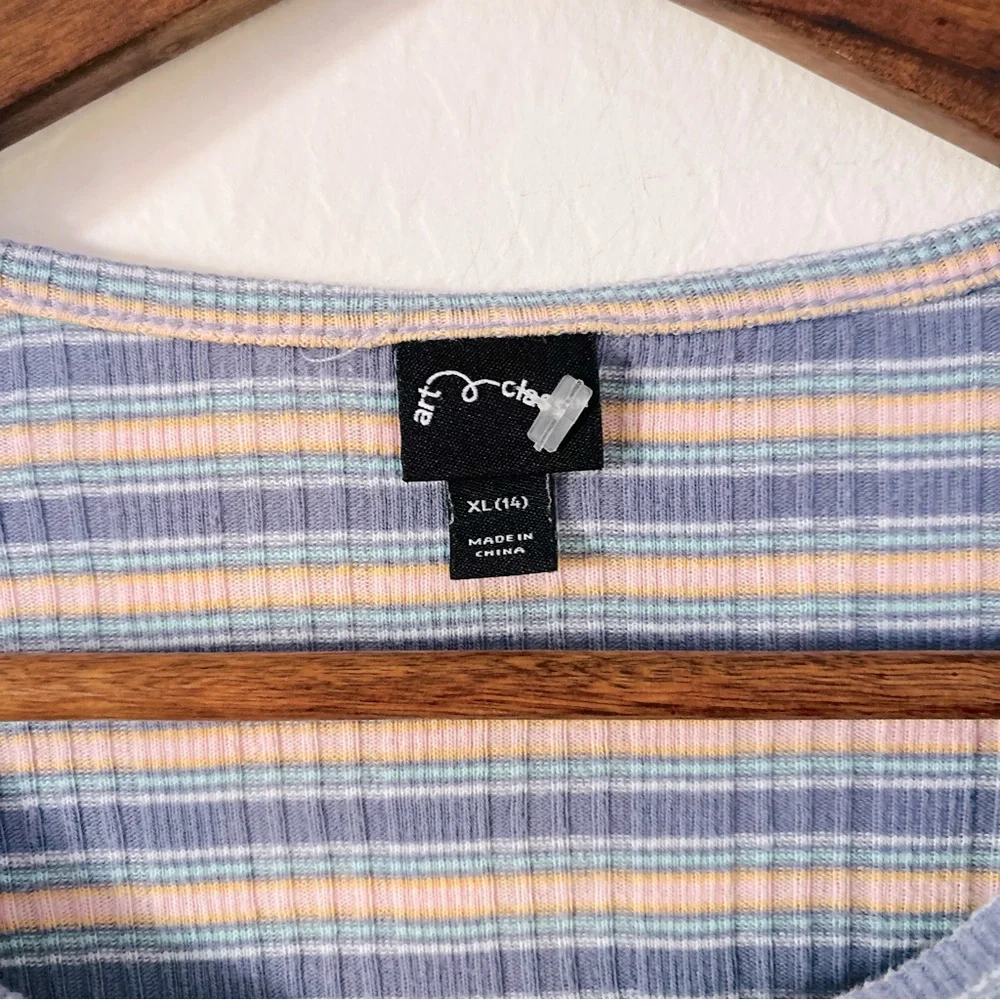 art class Girls Blue and Pink Striped Short‎ Sleeve Top Size 14